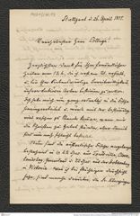 Nachlass Franz Steindachner, Brief von Ferdinand Krauss an Franz Steindachner (26.04.1877), Inv.Nr. 278.13, Seite 1